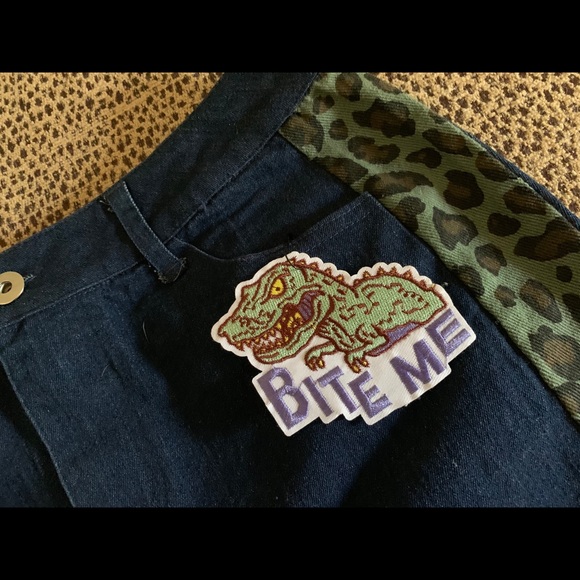 Leopard Side Panel w Patch Jean Skirt - Picture 5 of 9